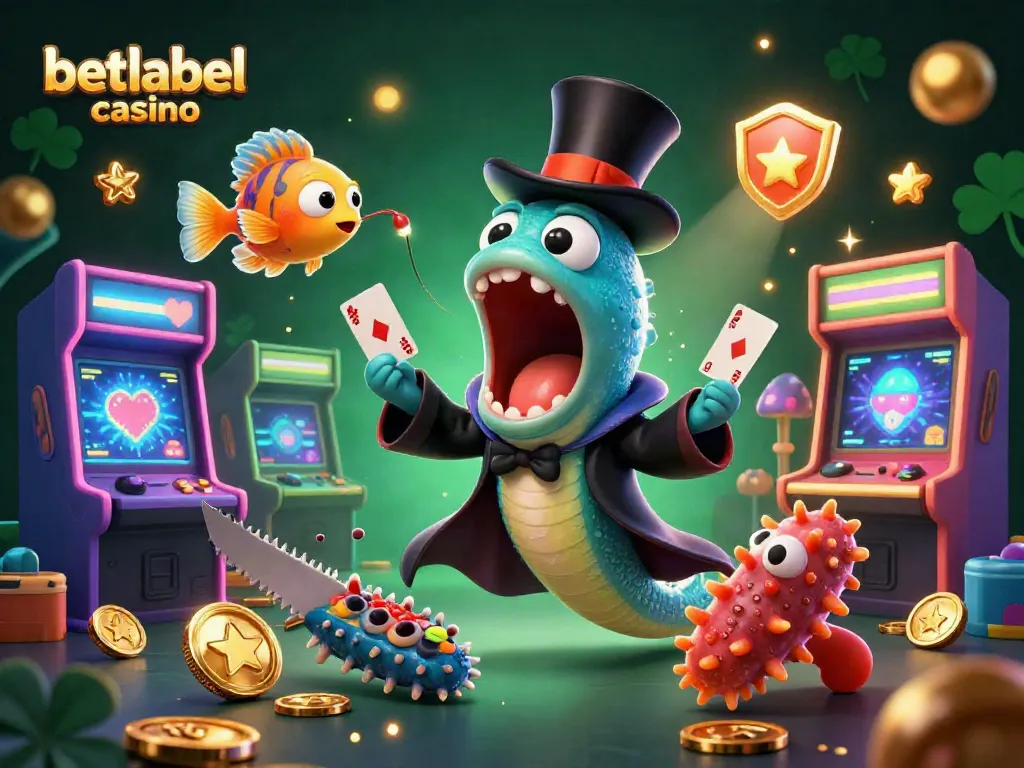 Experience the magic of betlabel casino with vibrant, animated casino characters performing exciting tricks.